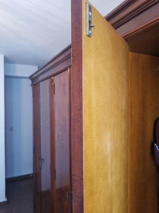 Mueble vintage de madera con chapa de raíz.