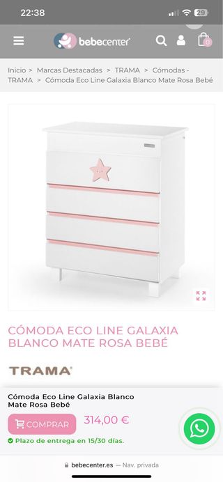 Conjunto cuna colecho y cajonera