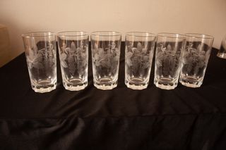 Lote Jarra Y Vasos tallados con plata de ley