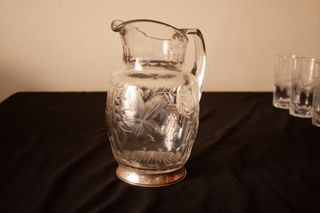 Lote Jarra Y Vasos tallados con plata de ley