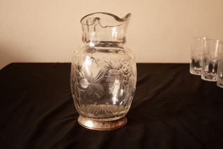 Lote Jarra Y Vasos tallados con plata de ley