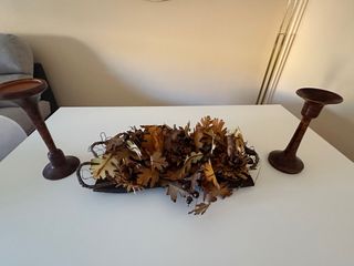 Centro flores secas y 2 candelabros ceramica