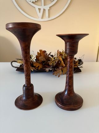 Centro flores secas y 2 candelabros ceramica