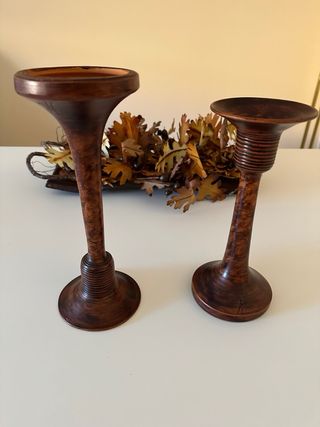 Centro flores secas y 2 candelabros ceramica