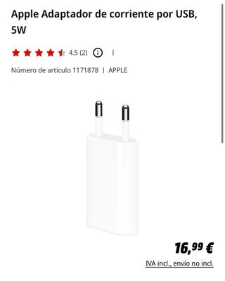 Pack 2 Cargador iPhone tipo A 5W