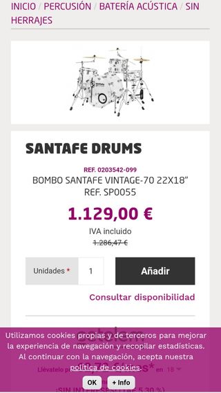 Bombo de batería de 22' de Metacrilato