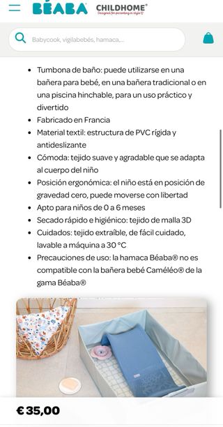 Hamaca baño para bebés BEABA