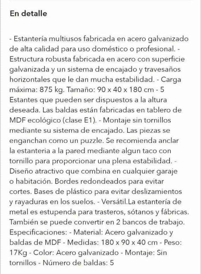 Estantería metálica. Unidades