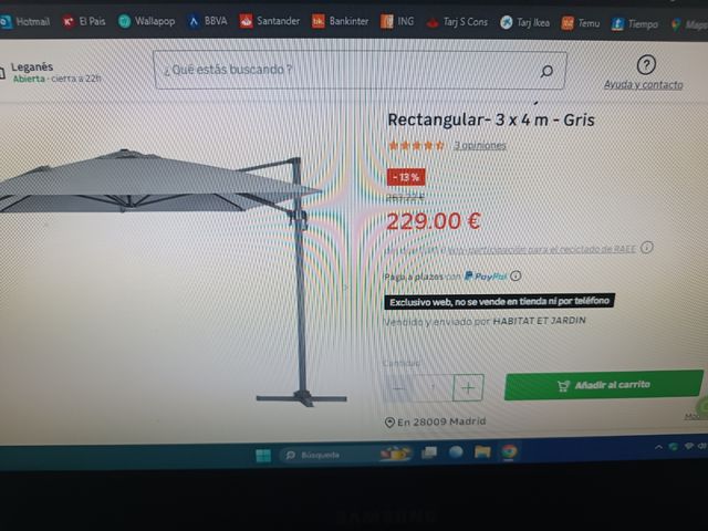 1 Sombrilla verde nueva 3x4M escéntrica giratoria