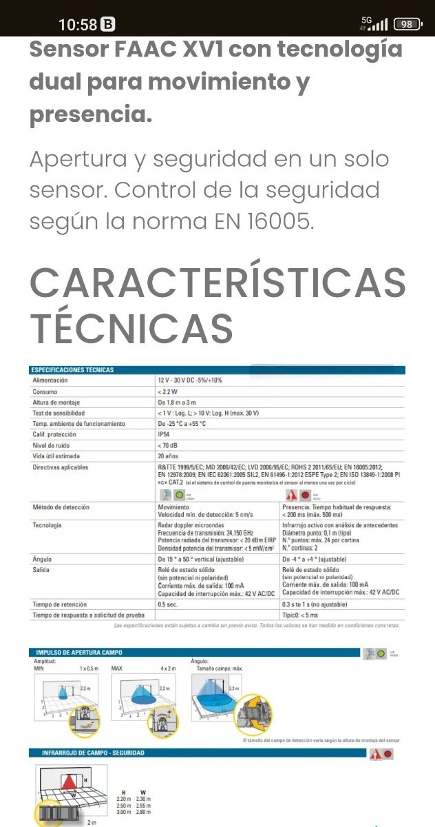 RADAR SENSOR DE MOVIMIENTO FAACXV1