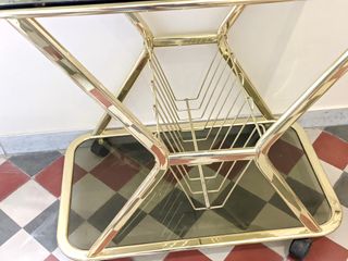 Carrello in ottone cristallo porta tv vivande