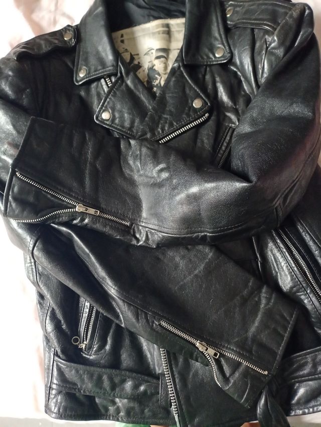 Cazadora moto cuero, negra Marlon Brando