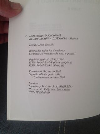 Análisis matemático II tomo 2. UNED