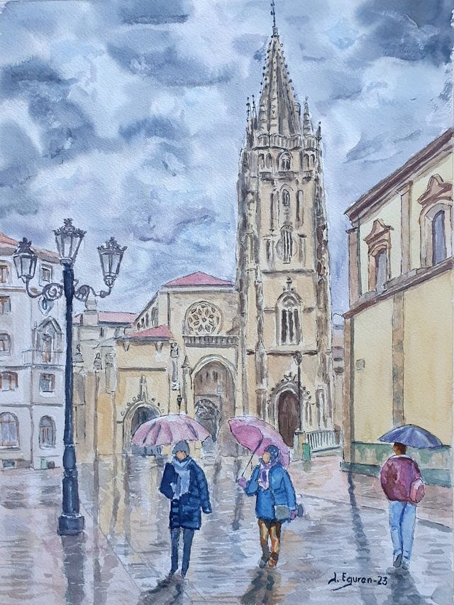 Cuadro acuarela Oviedo
