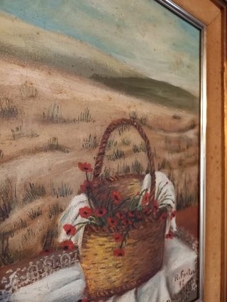 Cuadro cesta amapolas