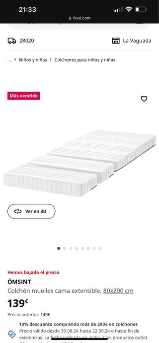 Cama y colchón Minnen ikea rosa