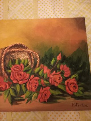 Cuadro cesta con rosas