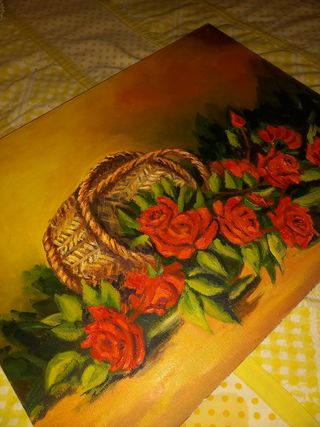 Cuadro cesta con rosas