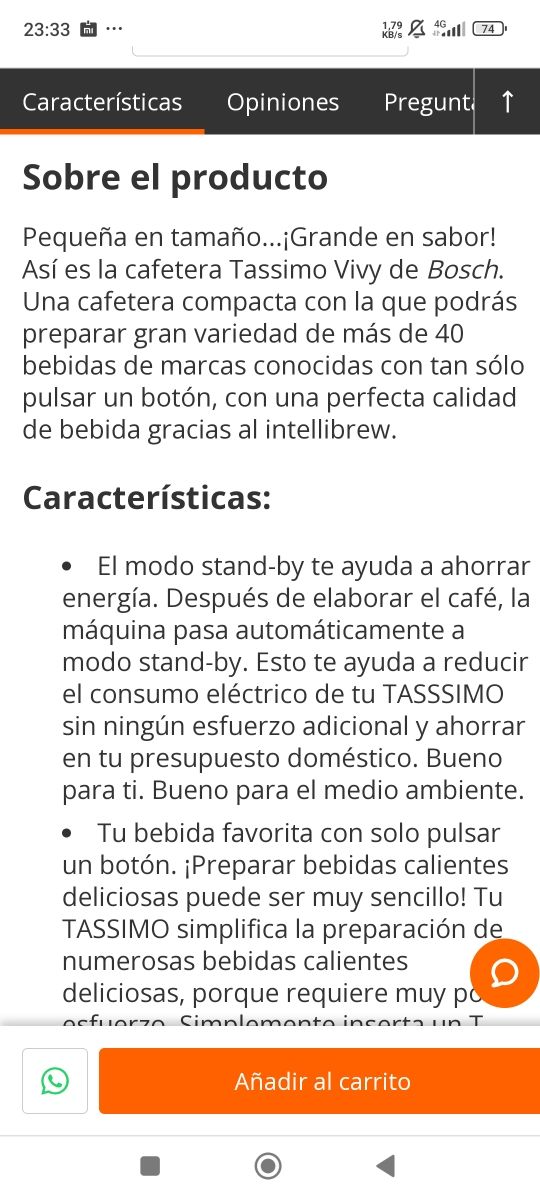 Cafetera tassimo vivy