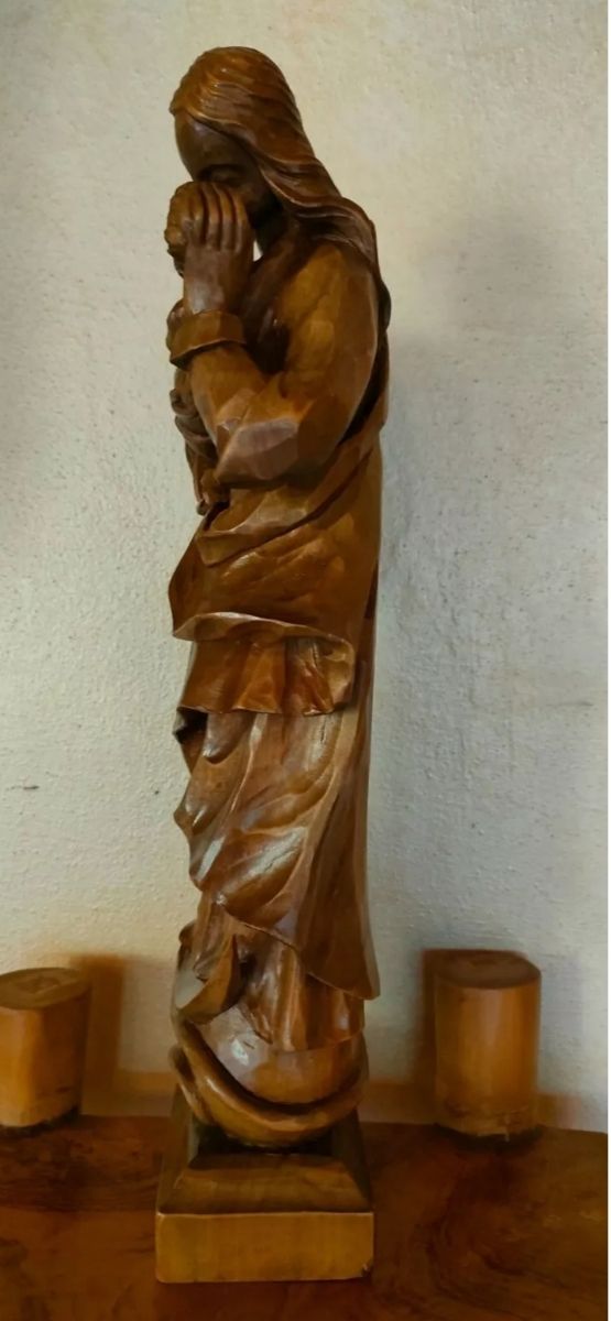Madonna col Bambino in legno h 37,5 cm