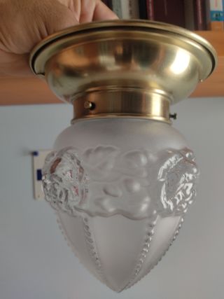 Lámpara plafón antiguo de bronce y cristal