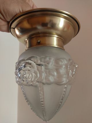 Lámpara plafón antiguo de bronce y cristal