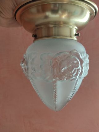 Lámpara plafón antiguo de bronce y cristal