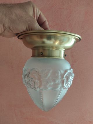 Lámpara plafón antiguo de bronce y cristal