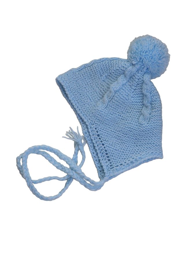 Gorro de lana azul con pompón, bebé 0 a 3 meses