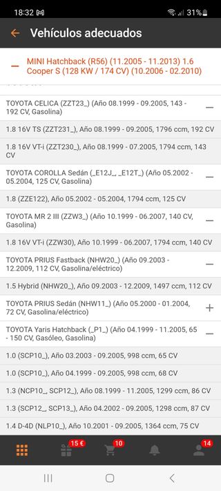 Pastillas freno toyota