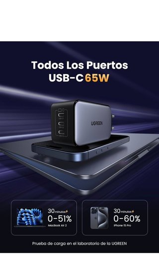 Cargador 65w 3 usb C