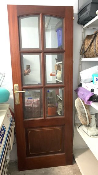 Puerta de roble y cristal biselado para salón