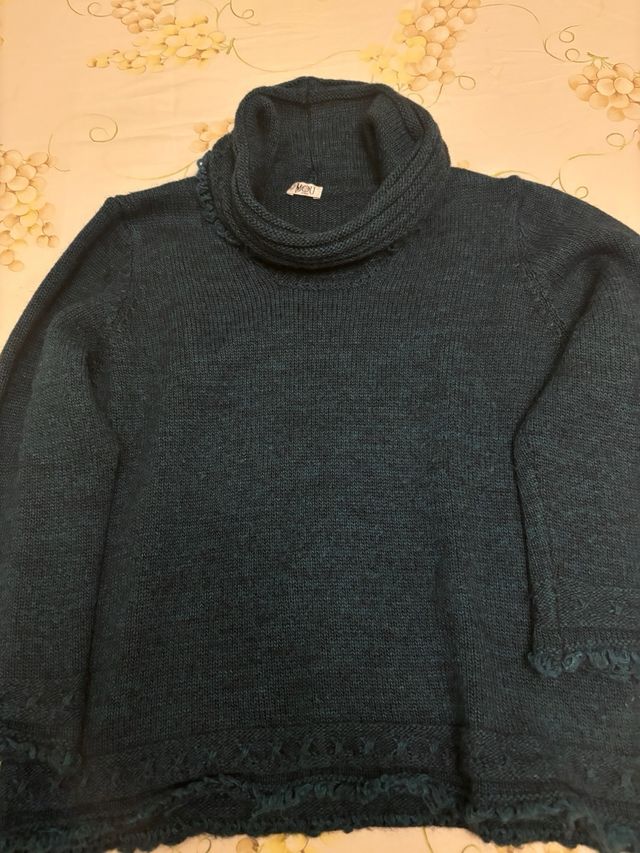 Maglione verde petrolio collo ad anello