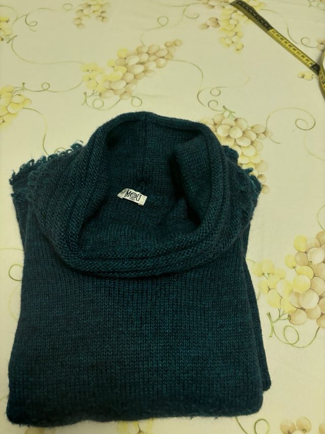 Maglione verde petrolio collo ad anello