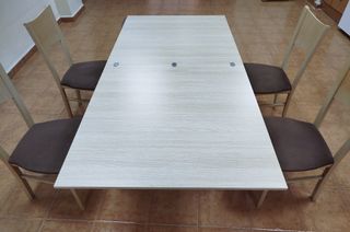 Mesa libro extensible 90/185x90 y 4 sillas