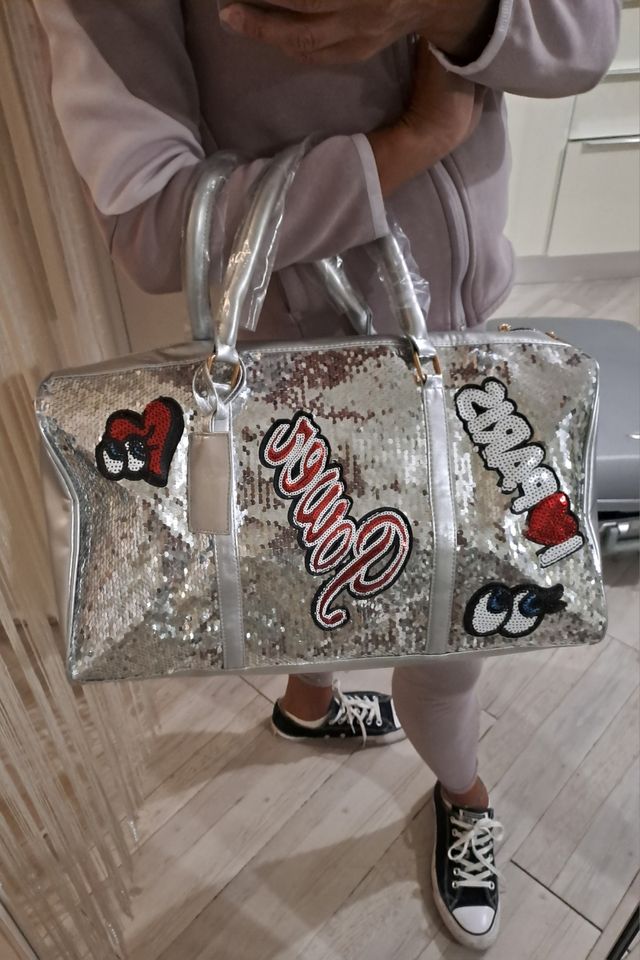 Borsa palestra argento paillette