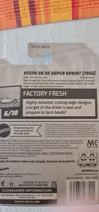 Moto Vespa 90 año 1966 - Hot Wheels