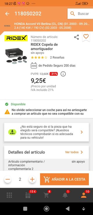 Copela Suspensión HONDA ROVER