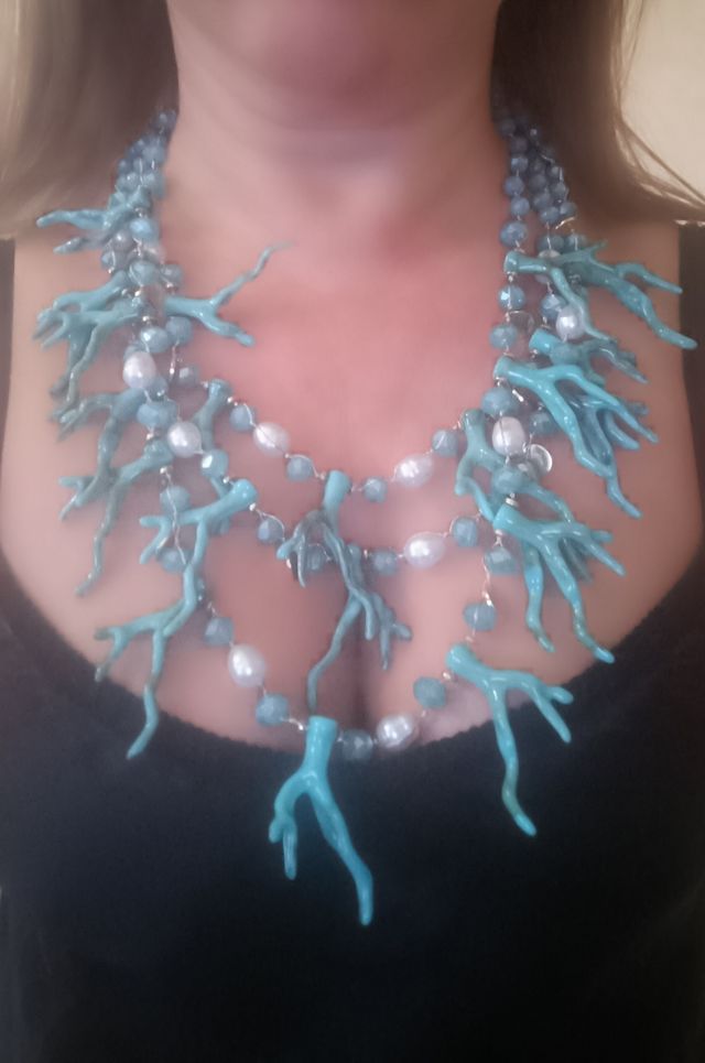 Collana corallo e perline vetro