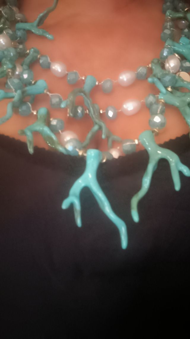 Collana corallo e perline vetro