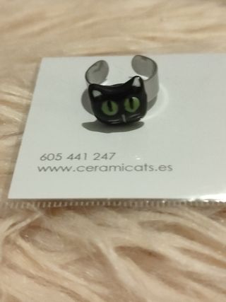 Anillo gato negro artesanal
