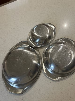 3 ciotole/vassoi in acciaio per forno e da portata