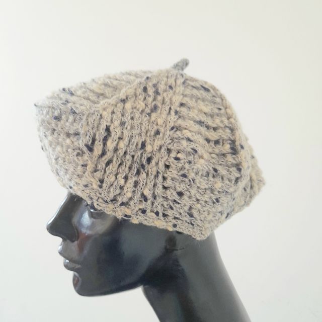 Cappello basco lana grigio blu panna S/M