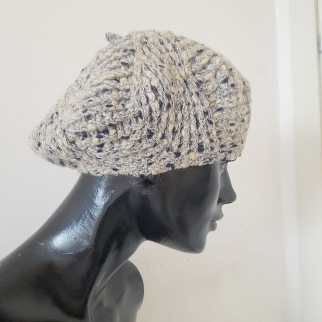 Cappello basco lana grigio blu panna S/M