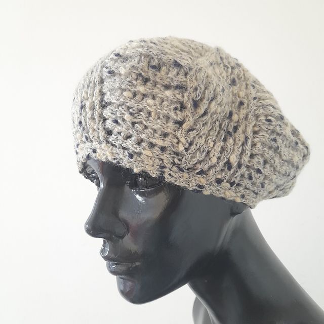 Cappello basco lana grigio blu panna S/M