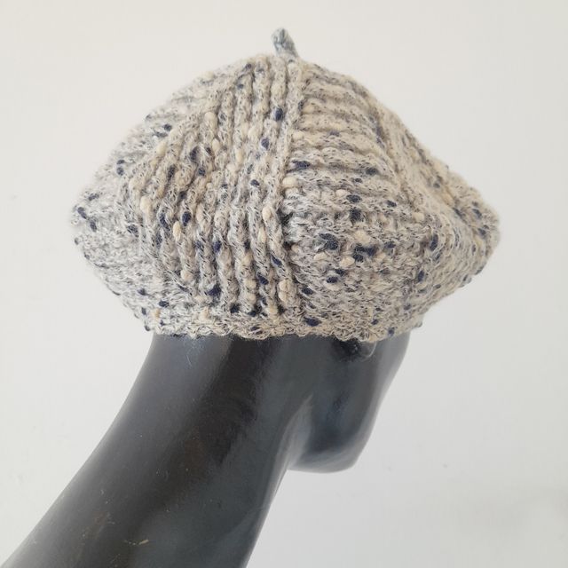 Cappello basco lana grigio blu panna S/M