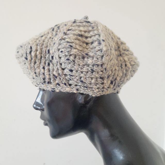 Cappello basco lana grigio blu panna S/M
