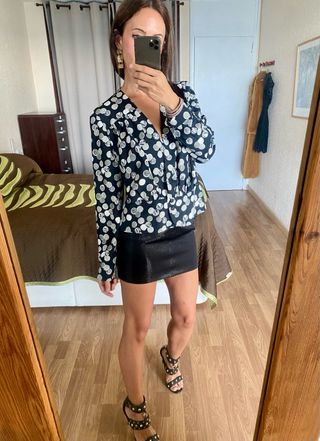 Blusa cruzada abotonada talla L
