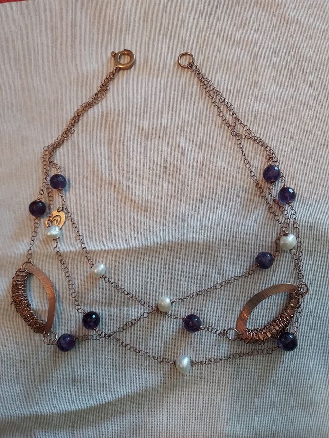 Collana in argento con perle e ametiste