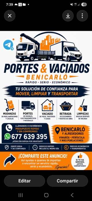 Transporte, limpieza,desalojo...